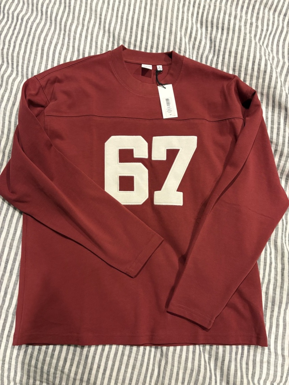 Aritzia Burgundy Long Sleeve Tee with White '67' Appliqué